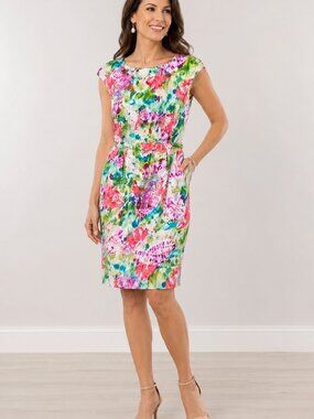 Emma & Michele Multicolor Floral Watercolor Midi Dress